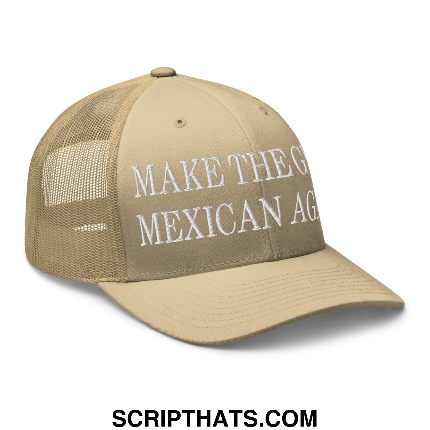 Make The Gulf Mexican Again Embroidered Mesh Trucker Hat Khaki