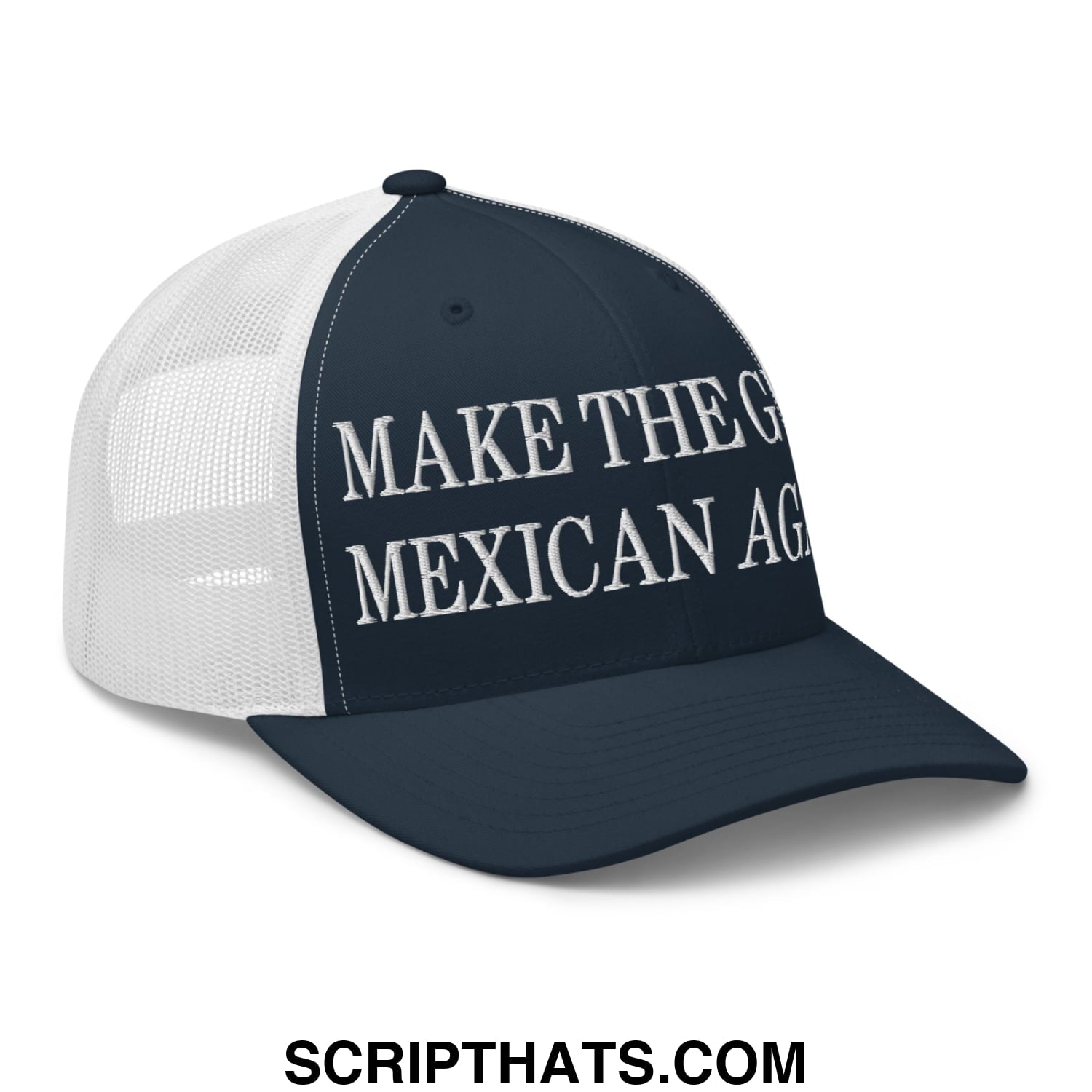 Make The Gulf Mexican Again Embroidered Mesh Trucker Hat Navy White