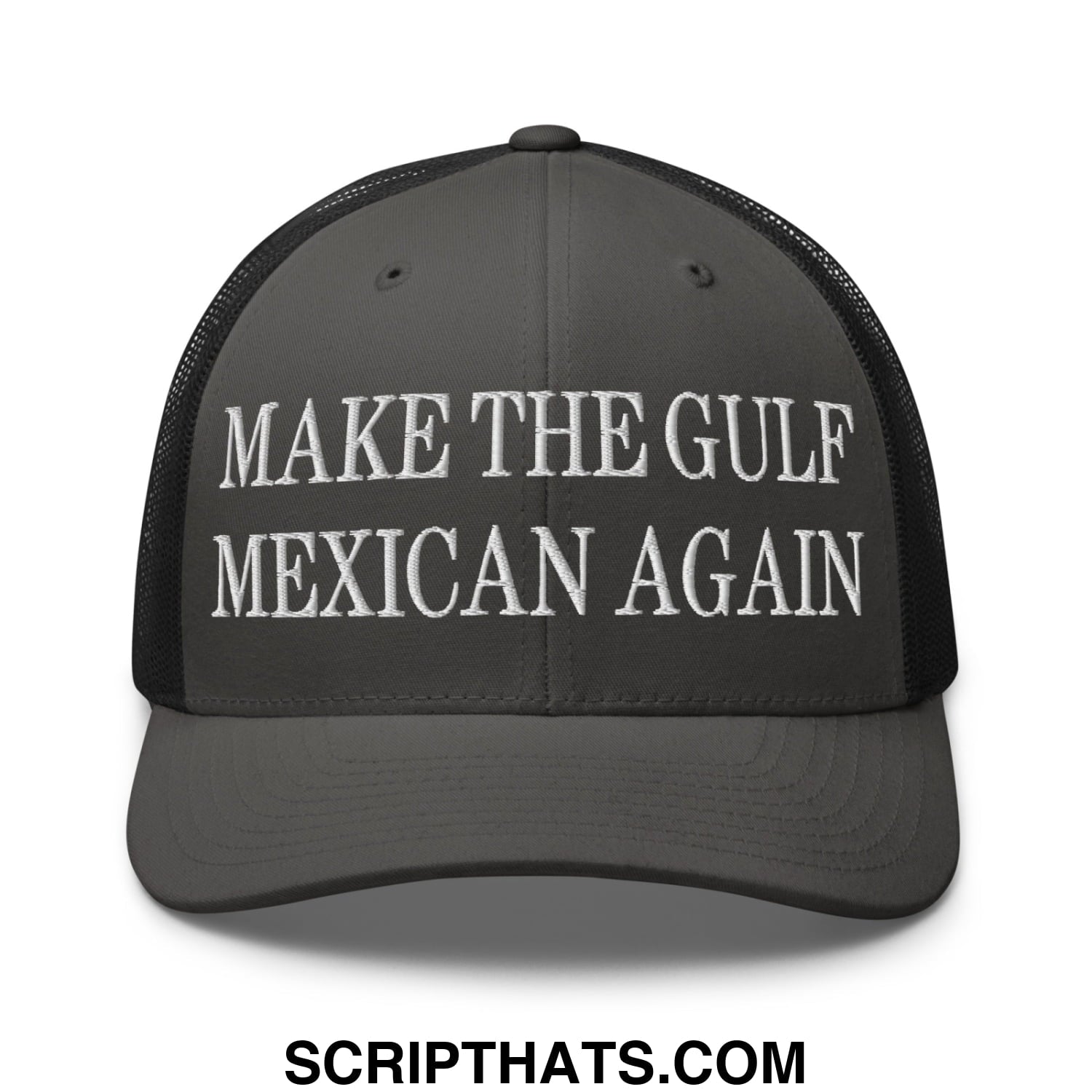 Make The Gulf Mexican Again Embroidered Mesh Trucker Hat Charcoal Black