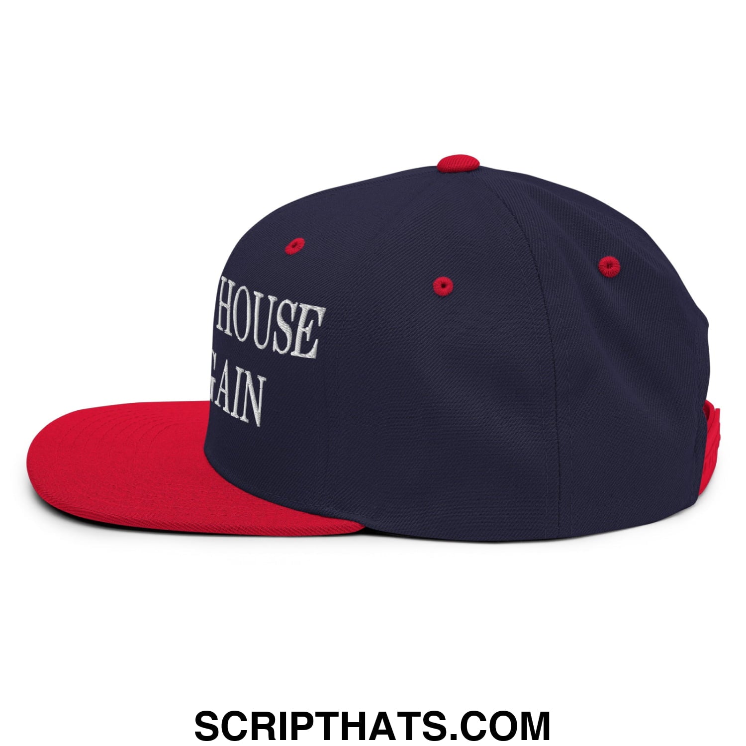 Make The House Blue Again Embroidered Flat Bill Brim Snapback Hat Navy Red