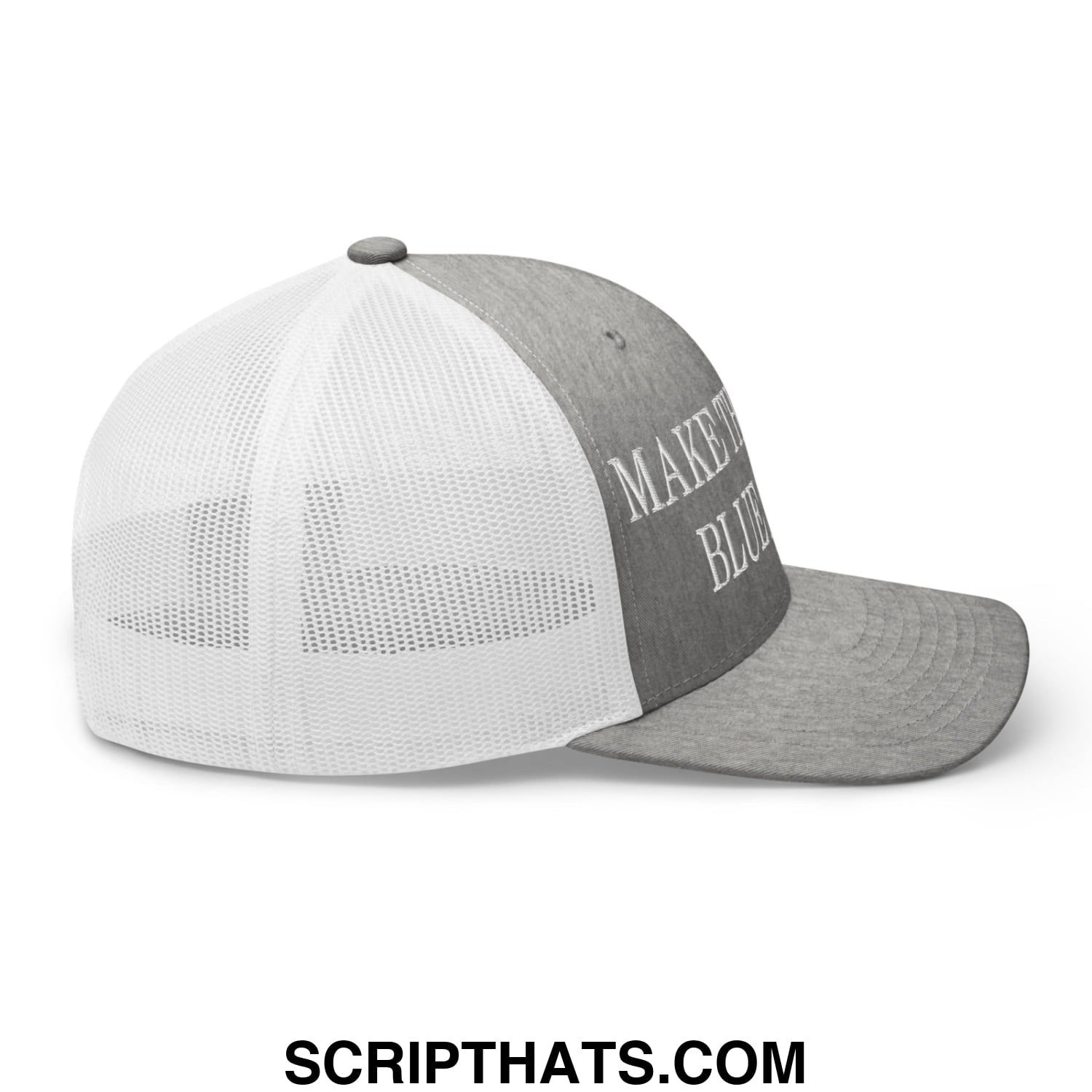 Make The House Blue Again Embroidered Mesh Trucker Hat Heather Grey White
