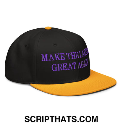 Make The Lakers Great Again Embroidered Flat Bill Snapback Hat Gold Black Black