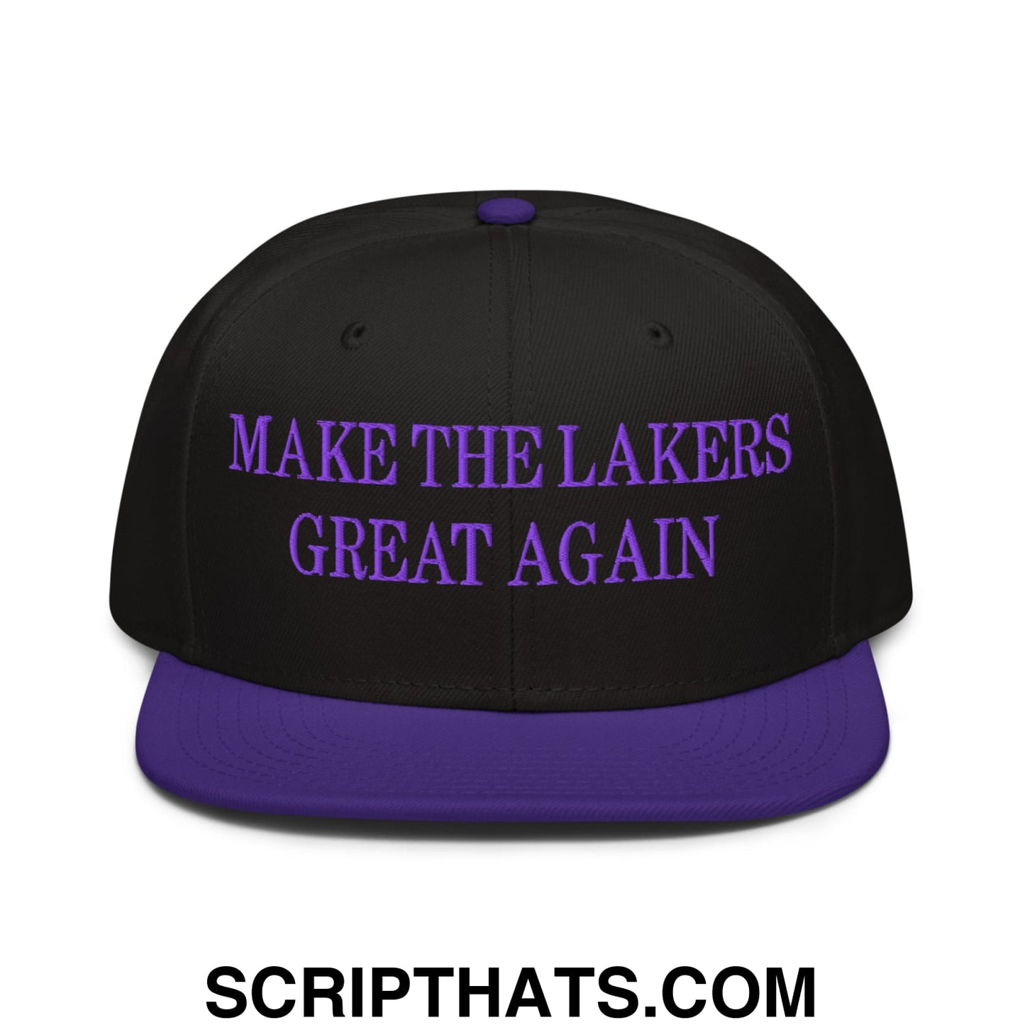 Make The Lakers Great Again Embroidered Flat Bill Snapback Hat Purple Black Black