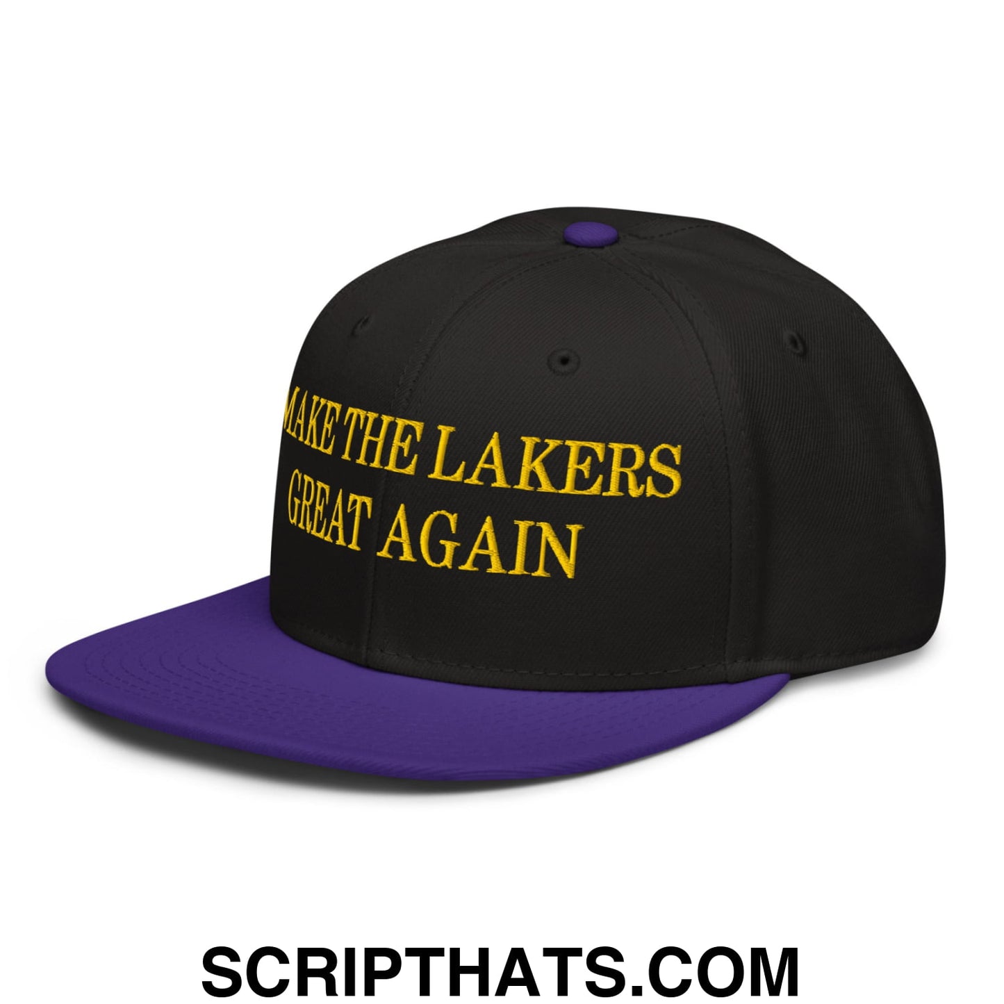 Make The Lakers Great Again Embroidered Flat Brim Snapback Hat Purple Black Black