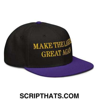 Make The Lakers Great Again Embroidered Flat Brim Snapback Hat Purple Black Black