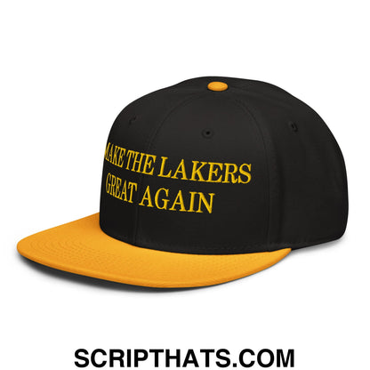 Make The Lakers Great Again Embroidered Flat Brim Snapback Hat Gold Black Black