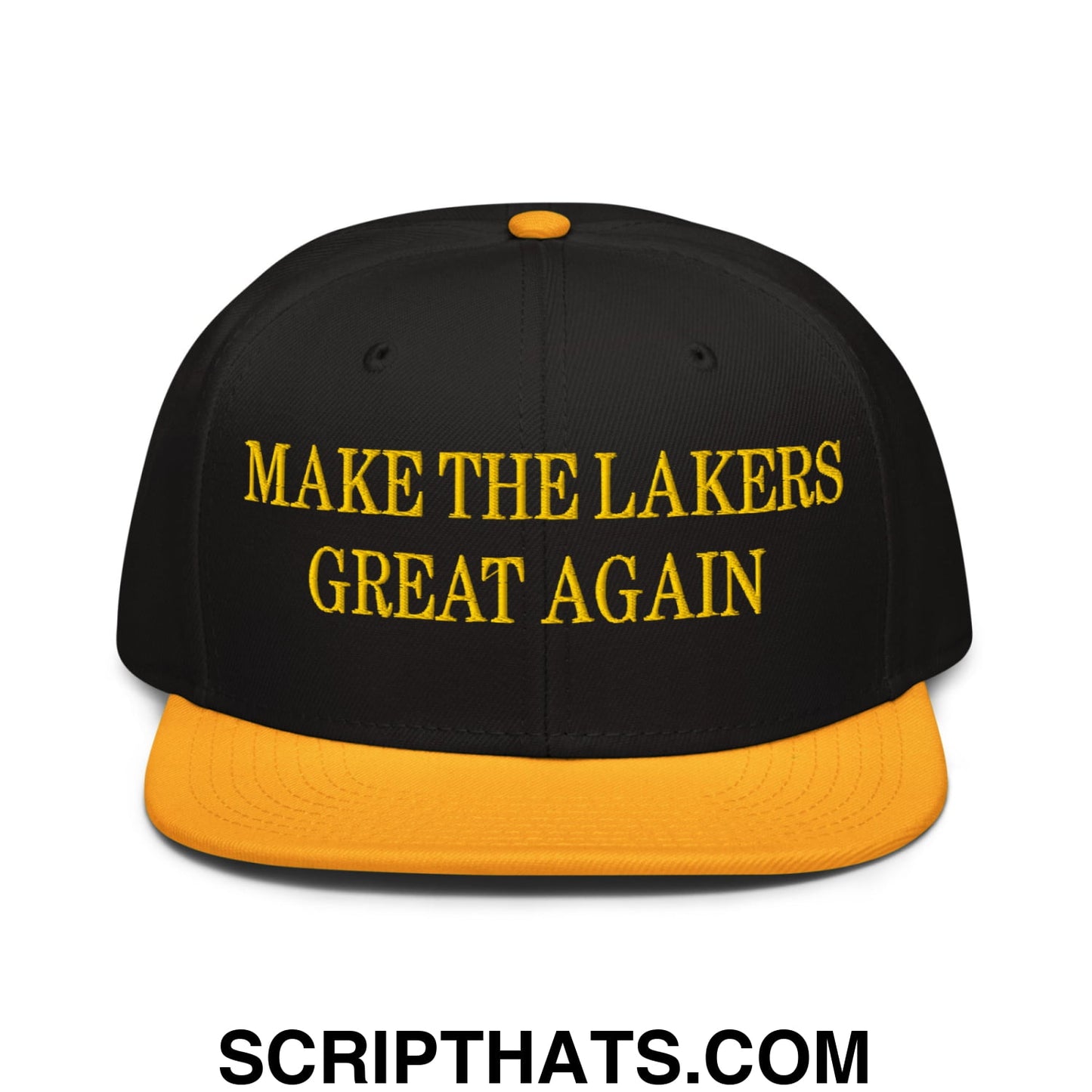 Make The Lakers Great Again Embroidered Flat Brim Snapback Hat Gold Black Black