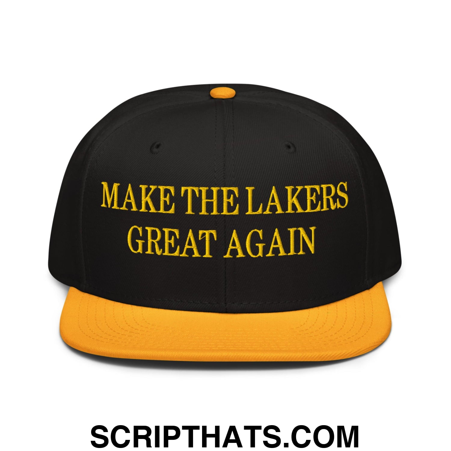 Make The Lakers Great Again Embroidered Flat Brim Snapback Hat Gold Black Black