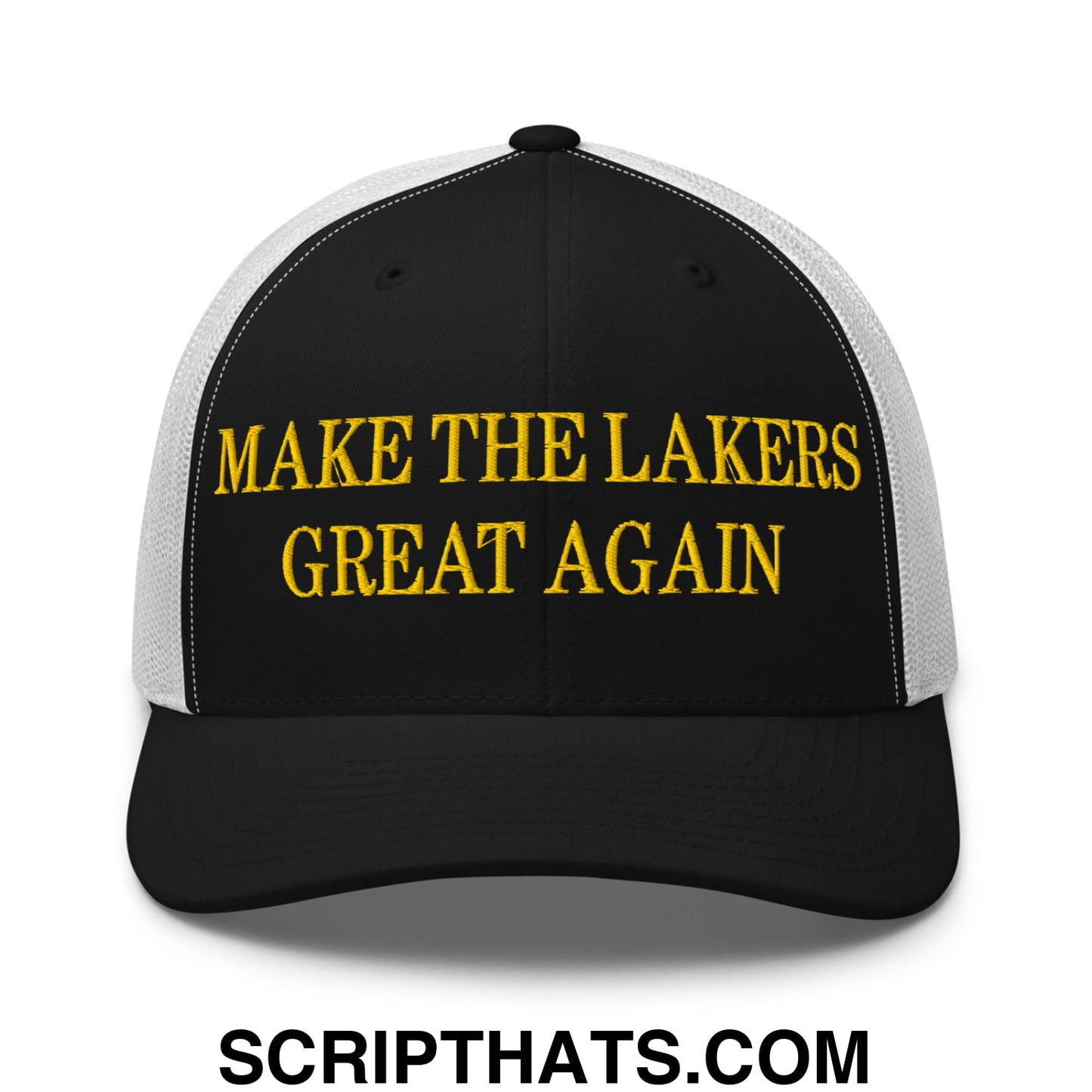 Make The Lakers Great Again Embroidered Mesh Trucker Hat Black White
