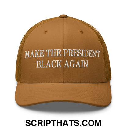 Make The President Black Again Embroidered Mesh Trucker Hat Caramel