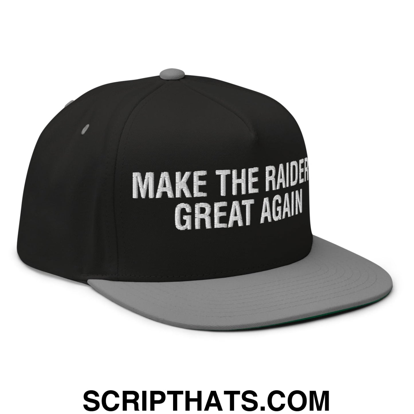 Make The Raiders Great Again 2026 Draft Day Embroidered 5 Panel Flat Bill Brim Snapback Hat Black Grey
