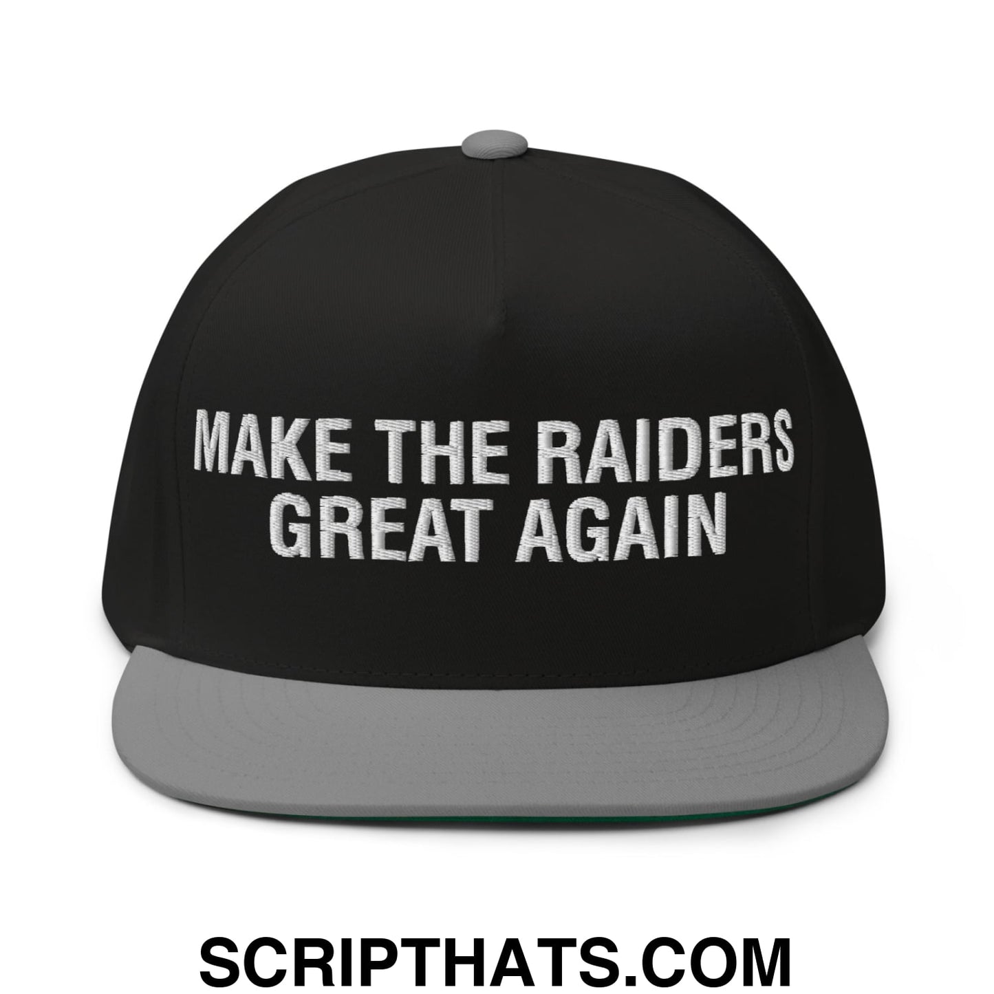 Make The Raiders Great Again 2026 Draft Day Embroidered 5 Panel Flat Bill Brim Snapback Hat Black Grey