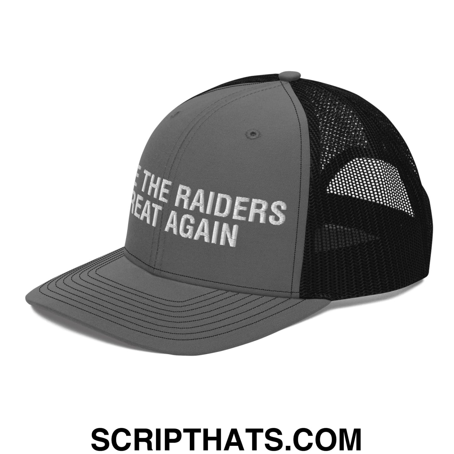 Make The Raiders Great Again 2026 Draft Day Embroidered Classic Mesh Trucker Hat Charcoal Black