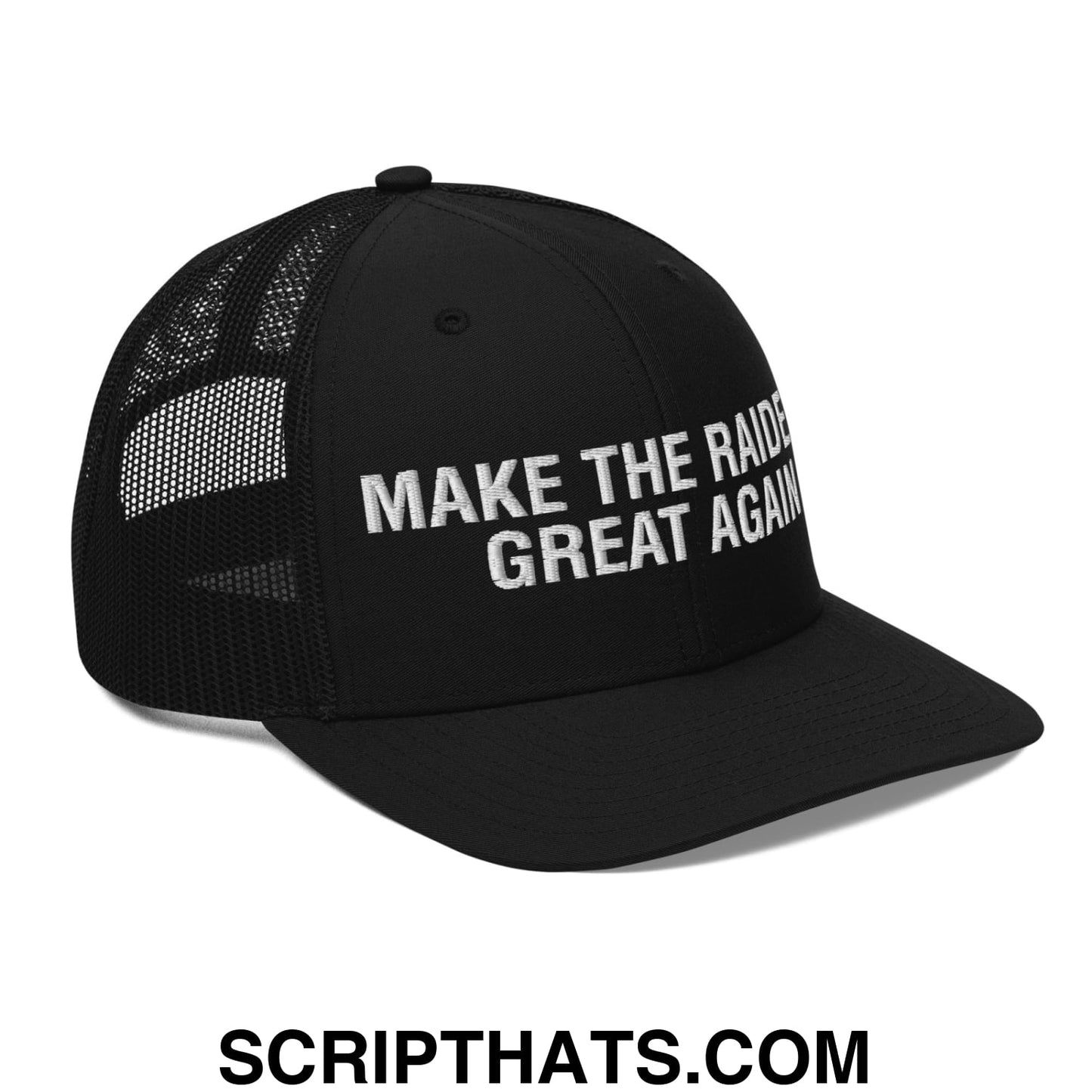 Make The Raiders Great Again 2026 Draft Day Embroidered Classic Mesh Trucker Hat Black