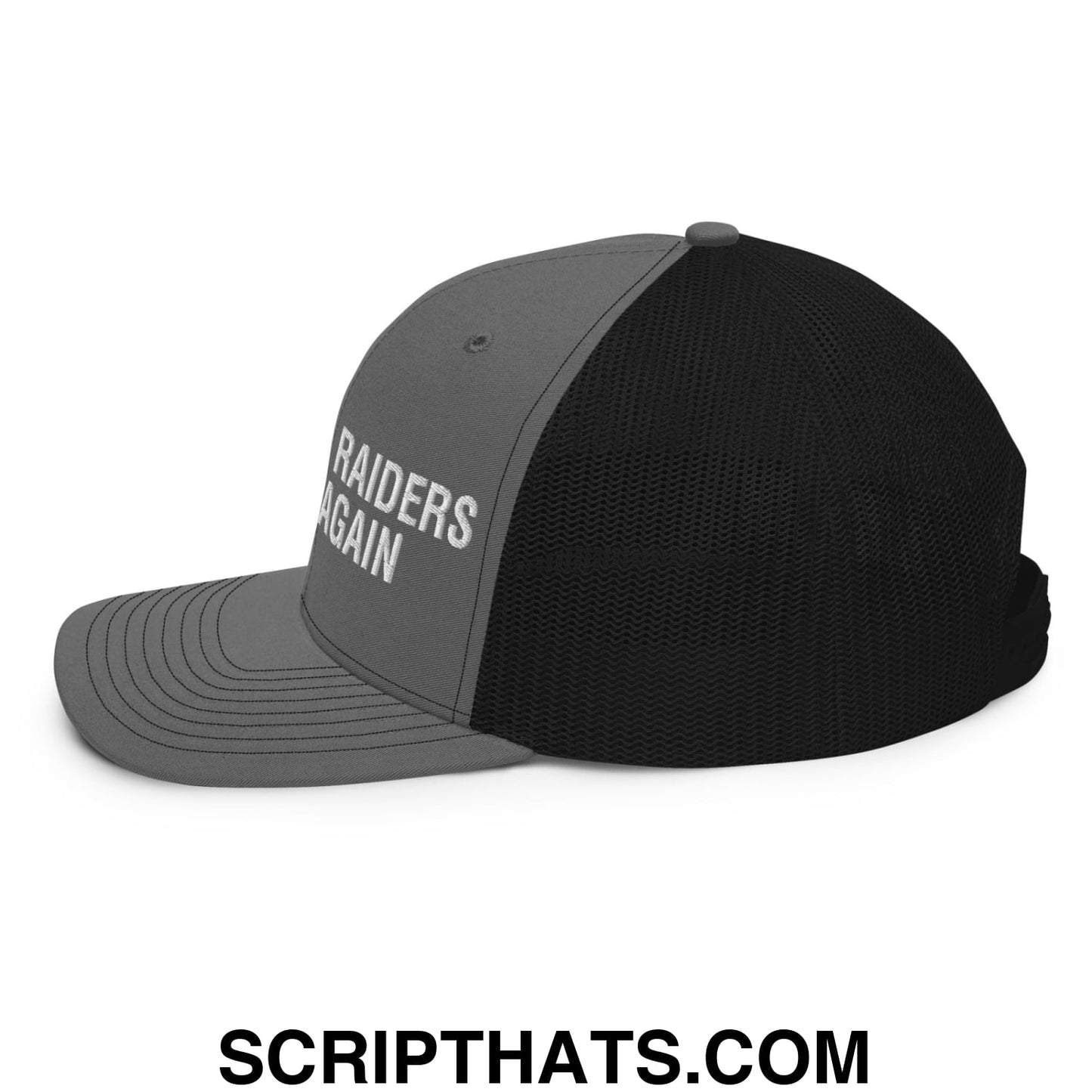 Make The Raiders Great Again 2026 Draft Day Embroidered Classic Mesh Trucker Hat Charcoal Black