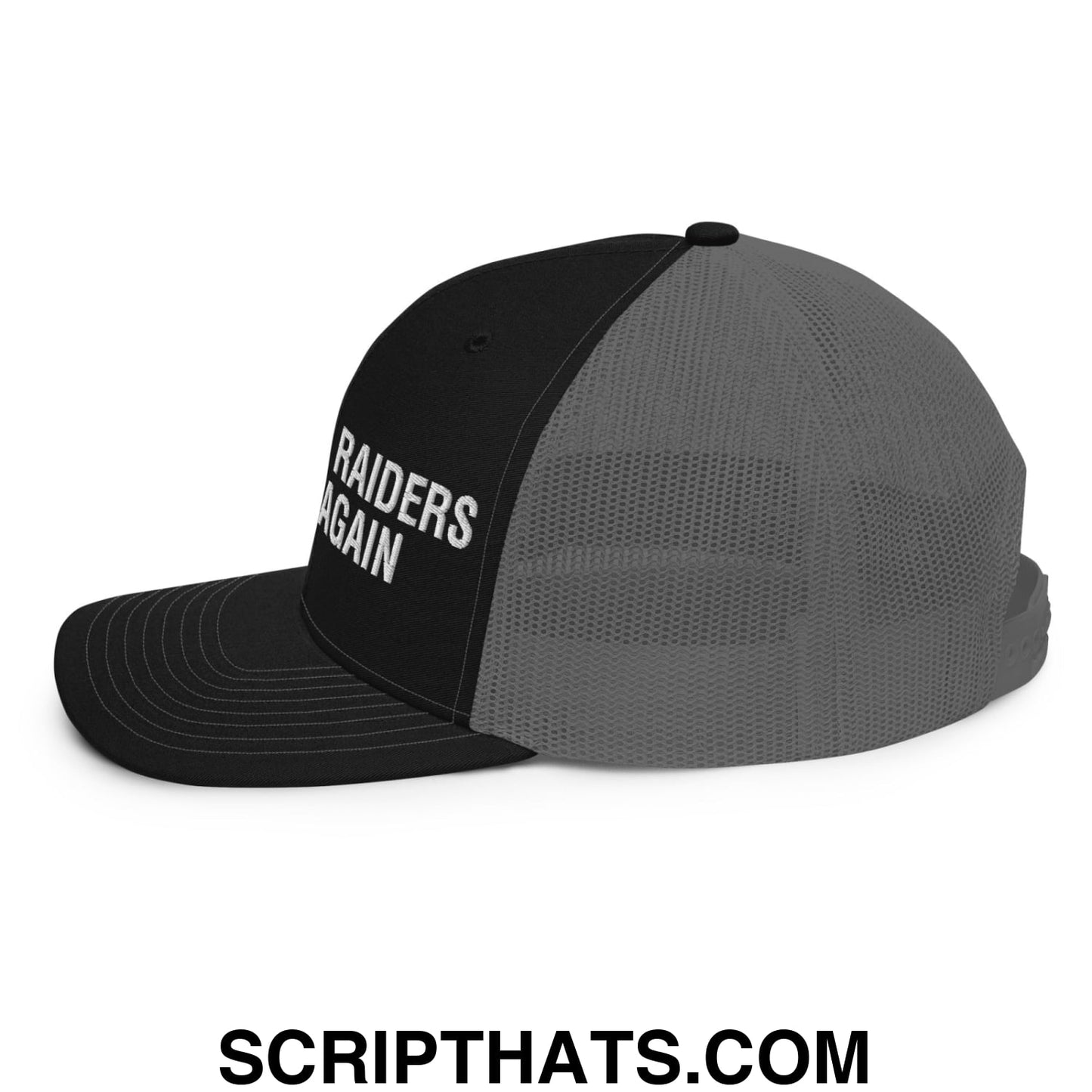Make The Raiders Great Again 2026 Draft Day Embroidered Classic Mesh Trucker Hat Black Charcoal