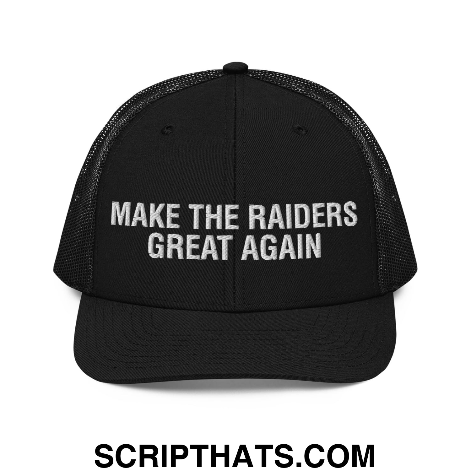 Make The Raiders Great Again 2026 Draft Day Embroidered Classic Mesh Trucker Hat Black