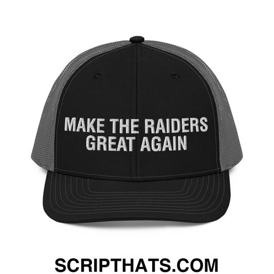 Make The Raiders Great Again 2026 Draft Day Embroidered Classic Mesh Trucker Hat Black Charcoal