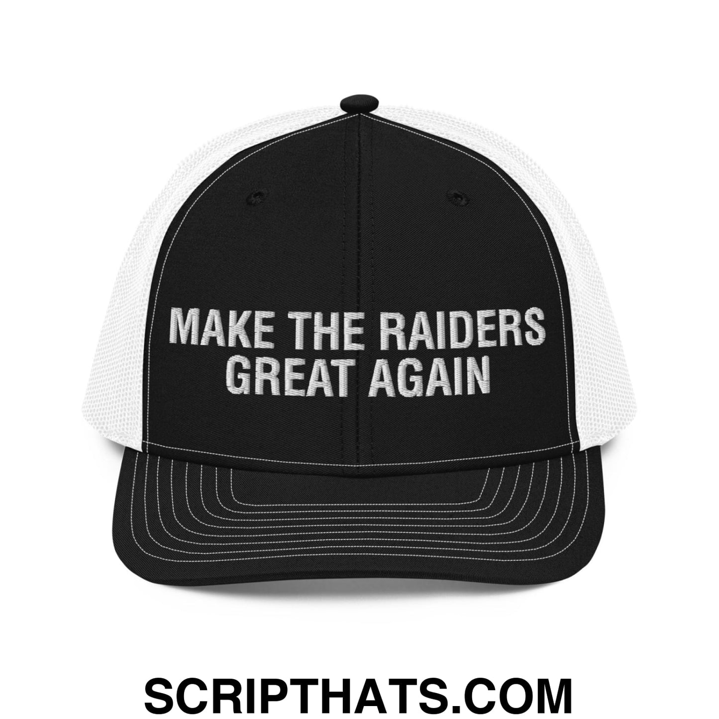 Make The Raiders Great Again 2026 Draft Day Embroidered Classic Mesh Trucker Hat Black White
