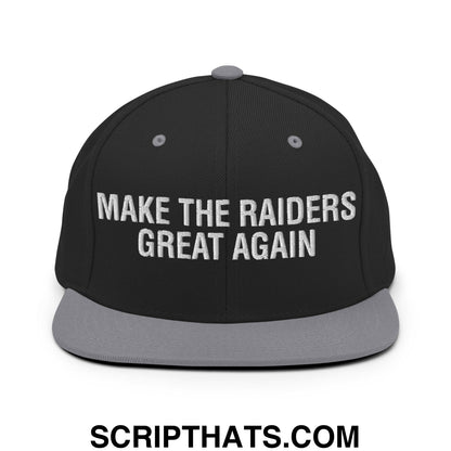 Make The Raiders Great Again 2026 Draft Day Embroidered Flat Bill Brim Snapback Hat Black Silver