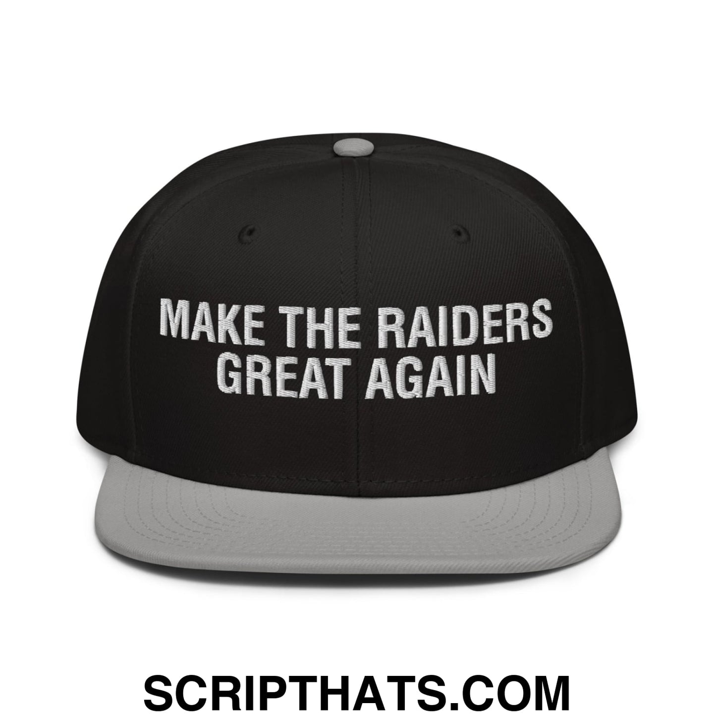 Make The Raiders Great Again 2026 Draft Day Embroidered Flat Brim Bill Snapback Hat Gray Black Black