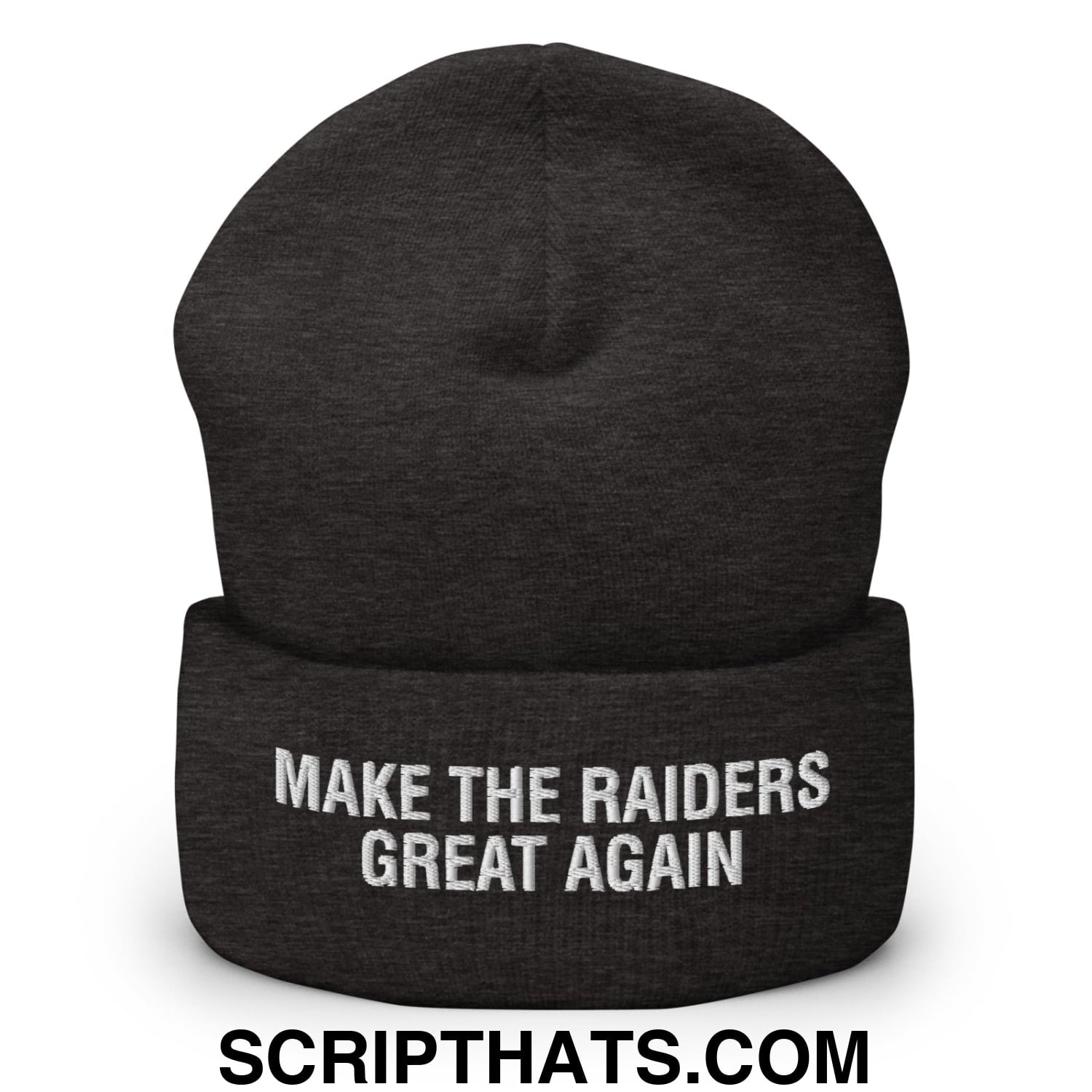 Make The Raiders Great Again 2026 Draft Day Embroidered Knit Cuffed Beanie Dark Grey