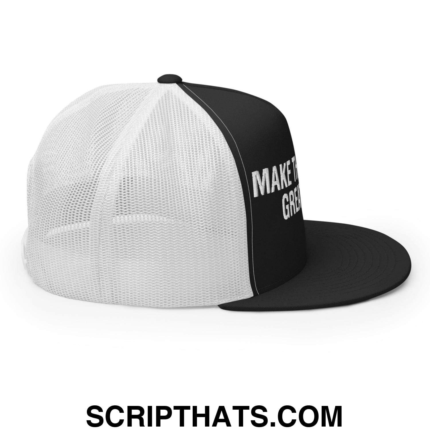 Make The Raiders Great Again 2026 Draft Day Embroidered Mesh Flat Bill Brim Trucker Hat Black White