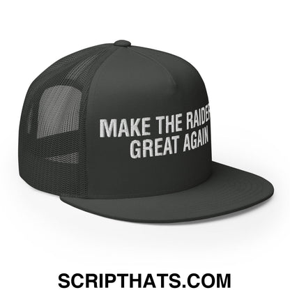 Make The Raiders Great Again 2026 Draft Day Embroidered Mesh Flat Bill Brim Trucker Hat Charcoal