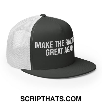 Make The Raiders Great Again 2026 Draft Day Embroidered Mesh Flat Bill Brim Trucker Hat Charcoal White