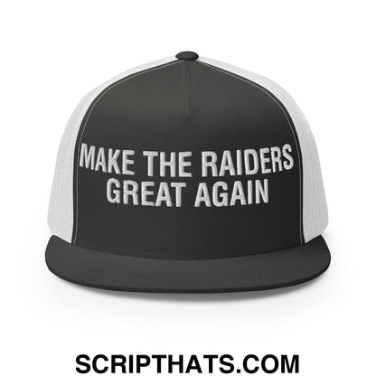 Make The Raiders Great Again 2026 Draft Day Embroidered Mesh Flat Bill Brim Trucker Hat Charcoal White