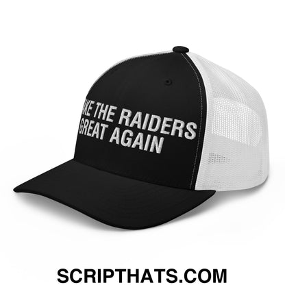 Make The Raiders Great Again 2026 Draft Day Embroidered Mesh Trucker Hat Black White