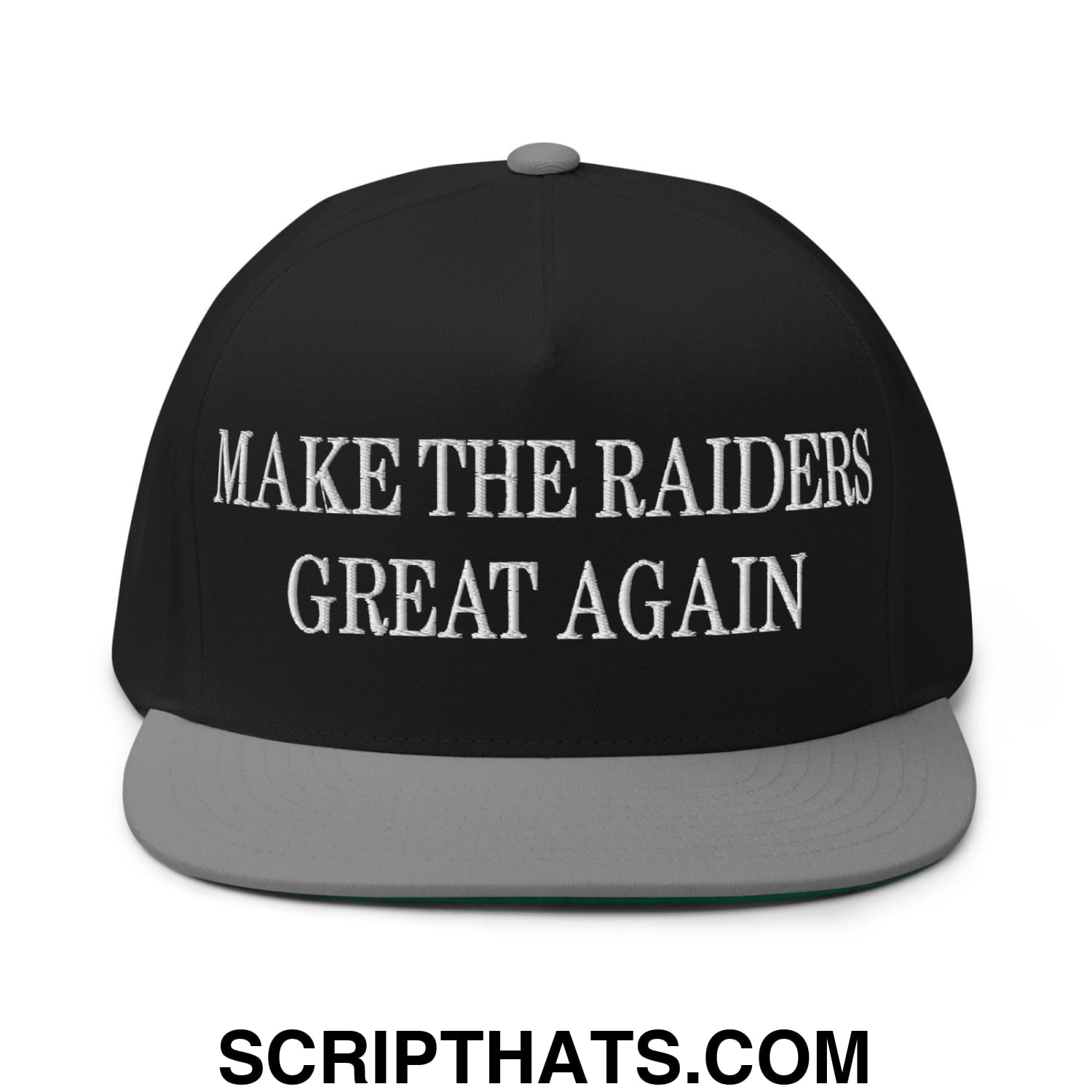 Make The Raiders Great Again Embroidered 5 Panel Flat Bill Brim Snapback Hat Black Grey