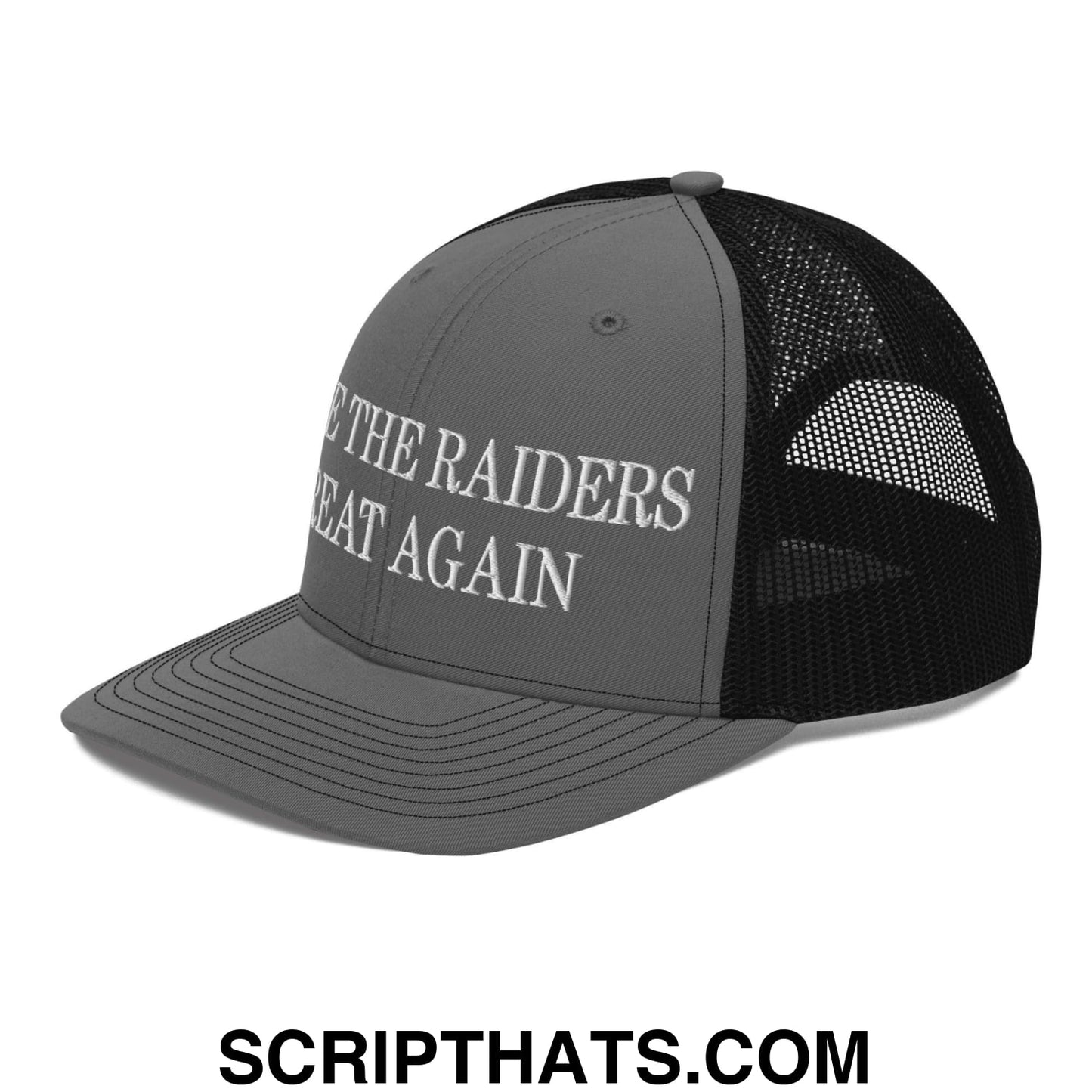 Make The Raiders Great Again Embroidered Classic Mesh Trucker Hat Charcoal Black