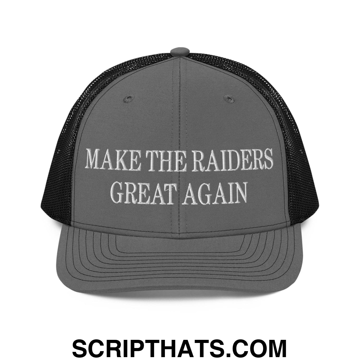 Make The Raiders Great Again Embroidered Classic Mesh Trucker Hat Charcoal Black