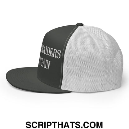 Make The Raiders Great Again Embroidered Mesh Flat Bill Brim Trucker Hat Charcoal White