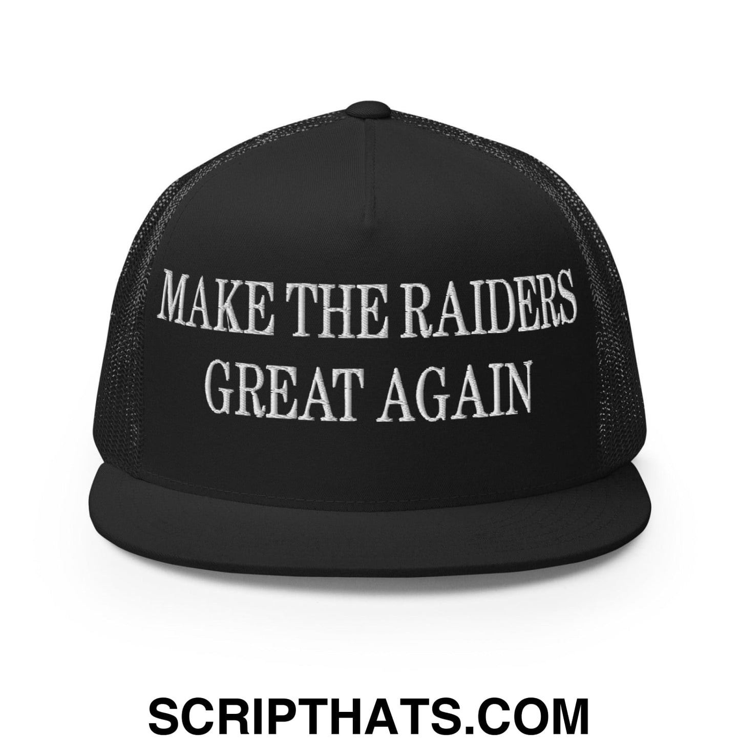 Make The Raiders Great Again Embroidered Mesh Flat Bill Brim Trucker Hat Black