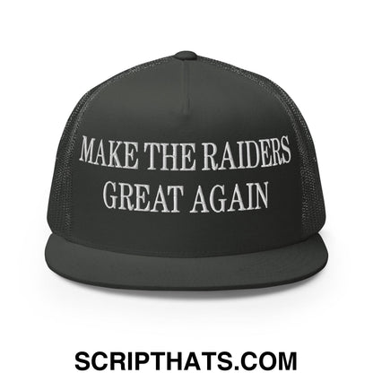 Make The Raiders Great Again Embroidered Mesh Flat Bill Brim Trucker Hat Charcoal
