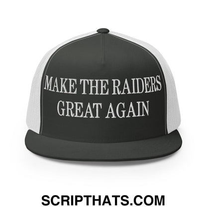 Make The Raiders Great Again Embroidered Mesh Flat Bill Brim Trucker Hat Charcoal White