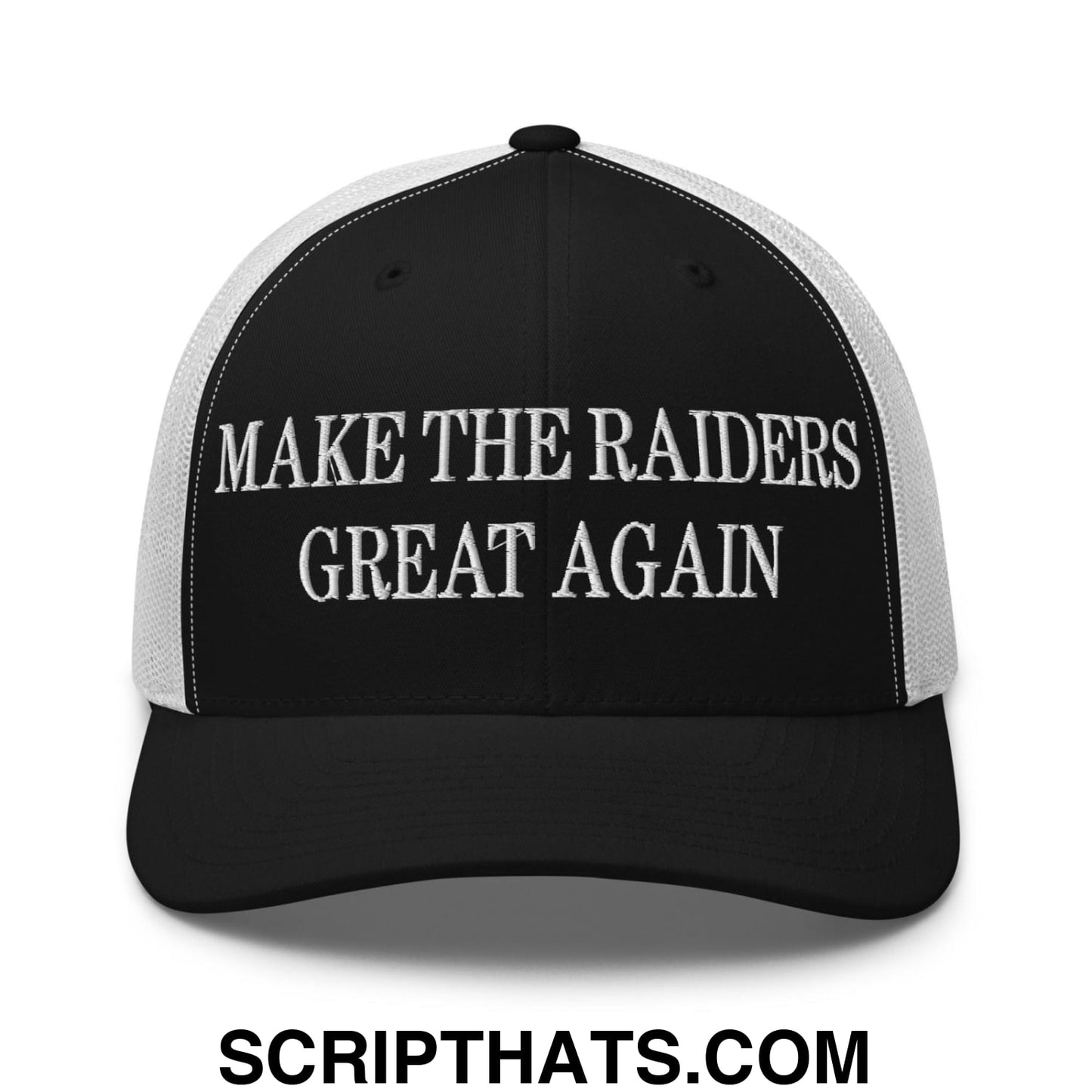 Make The Raiders Great Again Embroidered Mesh Trucker Hat Black White