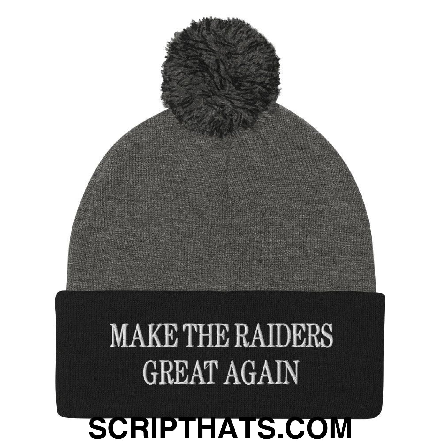 Make The Raiders Great Again Knit Pom Pom Beanie Dark Heather Grey Black