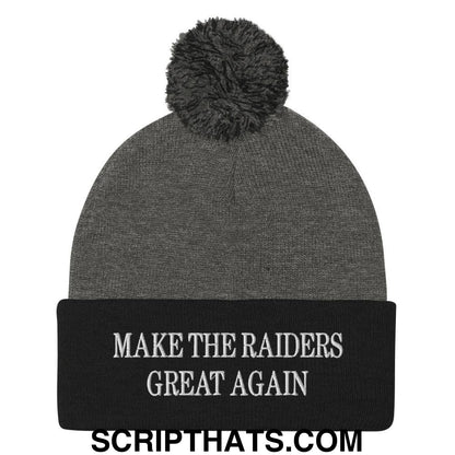 Make The Raiders Great Again Knit Pom Pom Beanie Dark Heather Grey Black