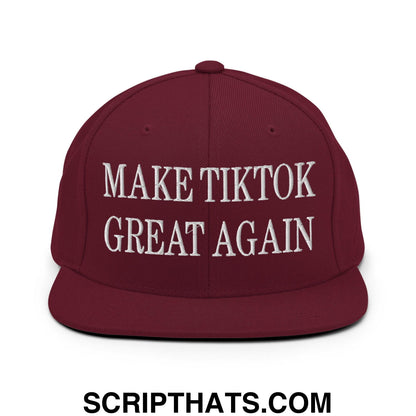 Make TikTok Great Again Embroidered Flat Bill Brim Snapback Hat Maroon