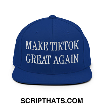 Make TikTok Great Again Embroidered Flat Bill Brim Snapback Hat Royal Blue