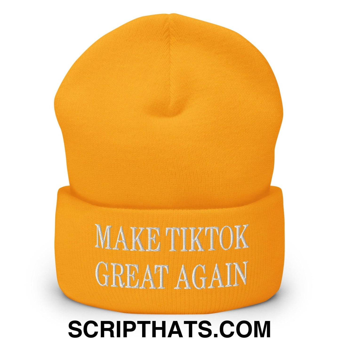 Make TikTok Great Again Embroidered Knit Cuffed Beanie Gold