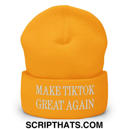Make TikTok Great Again Embroidered Knit Cuffed Beanie Gold