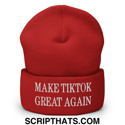 Make TikTok Great Again Embroidered Knit Cuffed Beanie Red