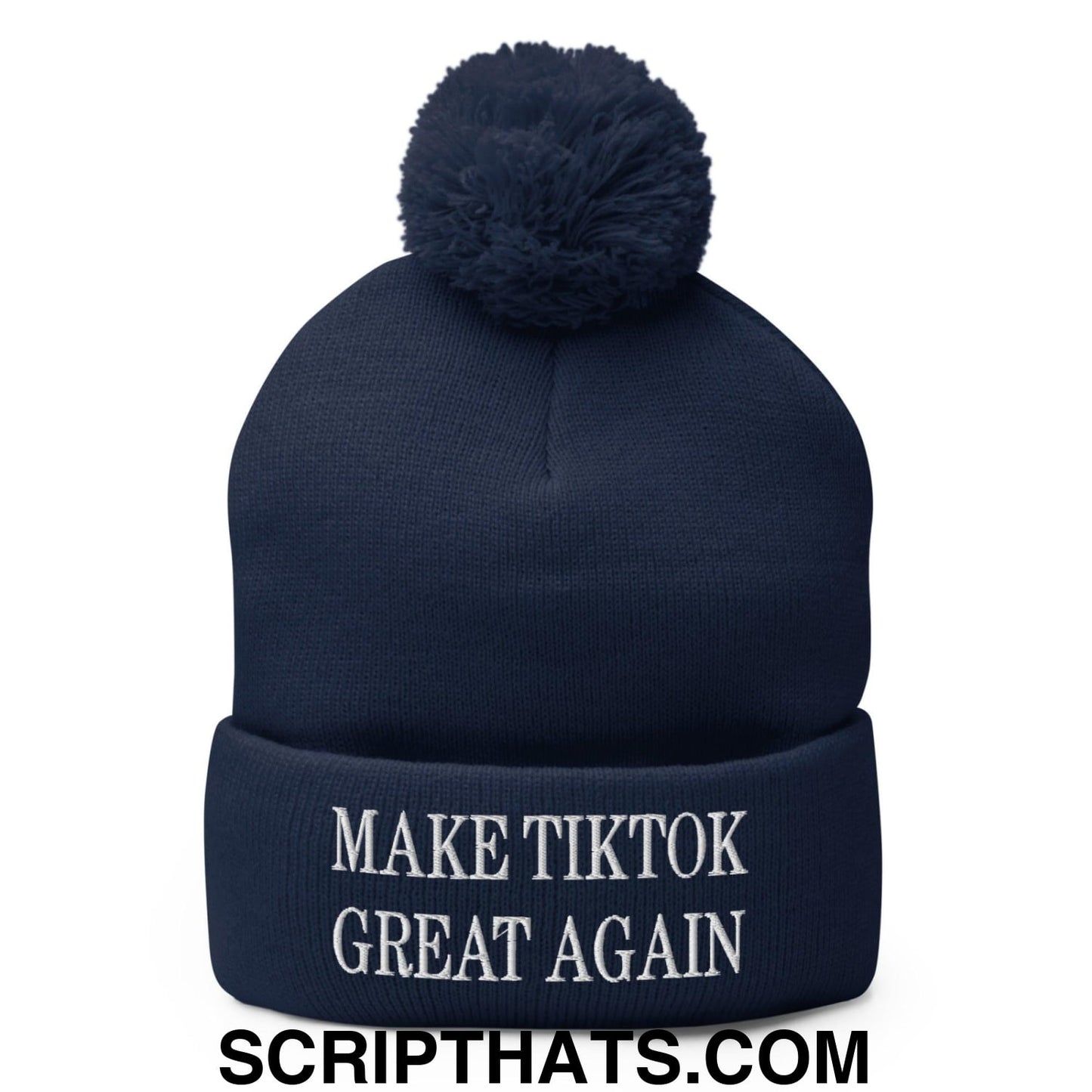 Make TikTok Great Again Embroidered Knit Pom Pom Beanie Navy