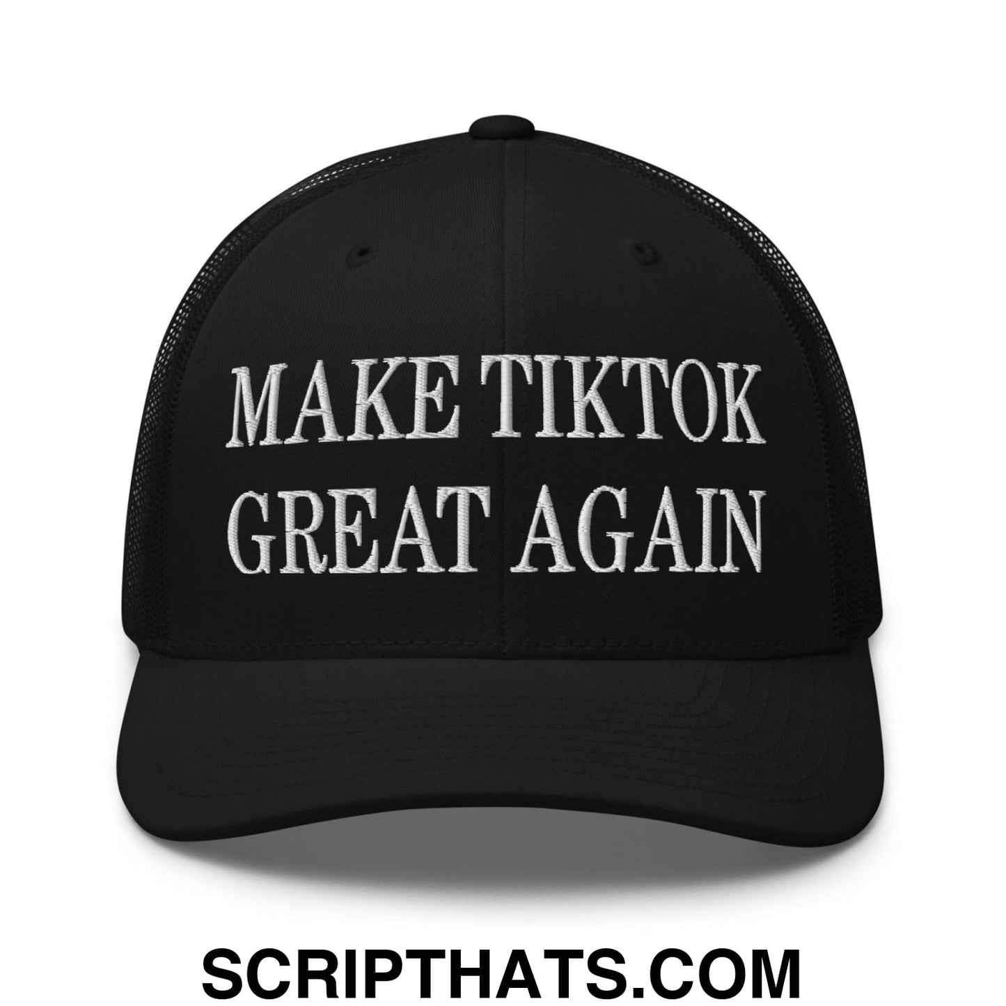 Make TikTok Great Again Embroidered Mesh Trucker Hat Black