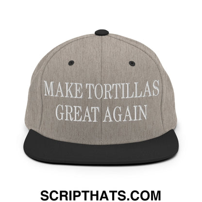 Make Tortillas Great Again Embroidered Flat Bill Brim Snapback Hat Heather Black