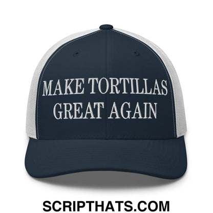 Make Tortillas Great Again Embroidered Mesh Trucker Hat Navy White